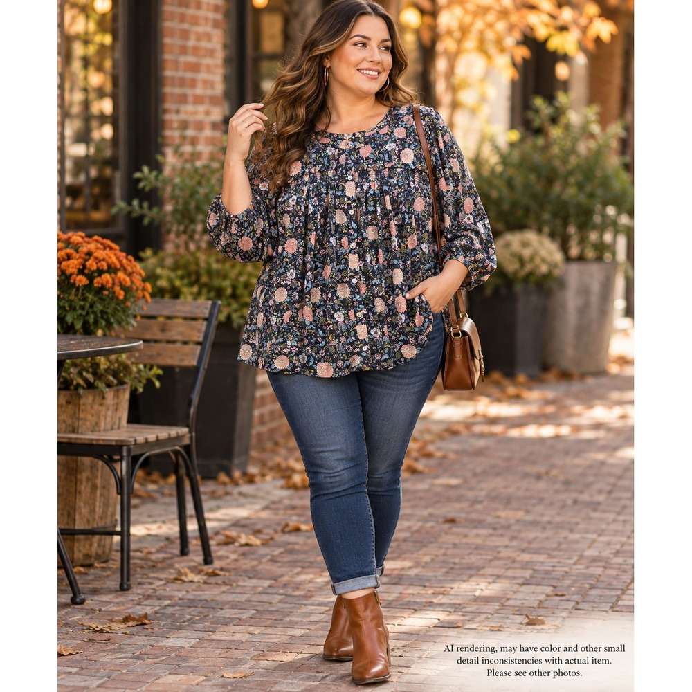 LOFT Plus Floral Babydoll Blouse Size 18 Dark Floral Boho Empire Waist Blouse